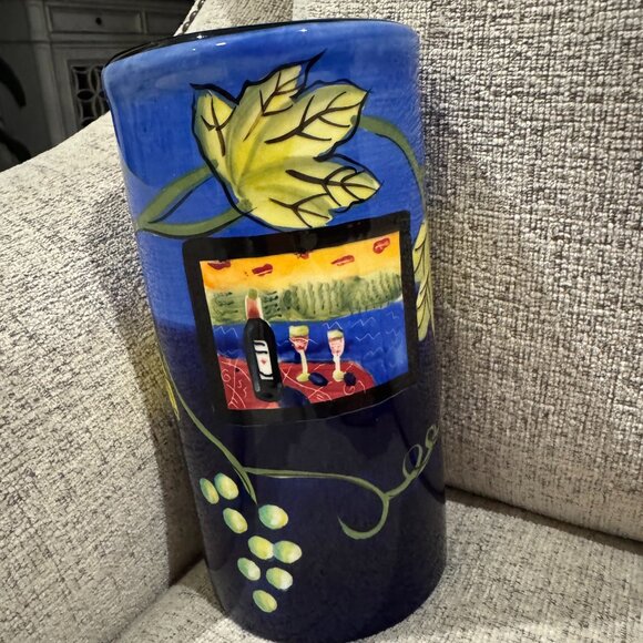 Naylor Designs hand painted Flowers Vase 9.5" Blue Vine Wine 2004 - Picture 8 of 13